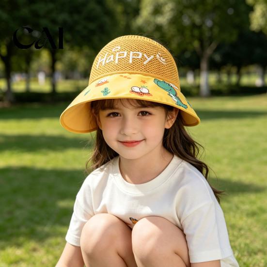 Foldable Quick Dry Hat Mesh Sun Hats for Kids, UV Protection Fishing with Cartoon Dinosaur Prints, Wide Breathable Infant Cap Brim Bucket Hat,
