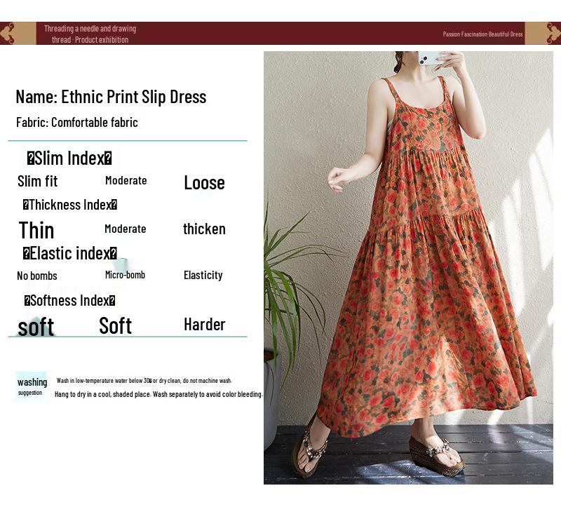 2025 Summer Cotton Linen Patchwork Long Sling Dress