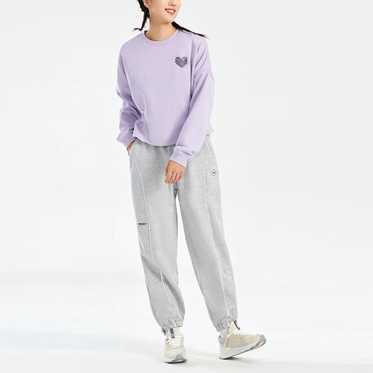 Li Ning Fitness Series Sweatshirts Women's Vine Purple Crew Neck Thickened Regular AWDRG28-3