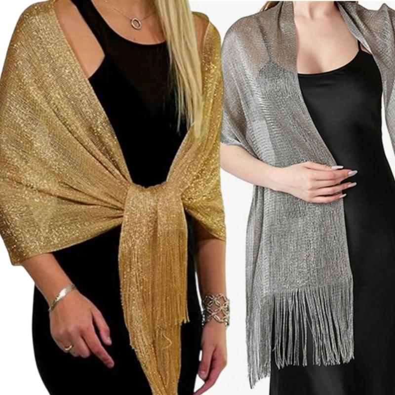 Women Formal Evening Stole With Glittering Silver Design For Bridal Wedding And Evening Party Dresses Accessory