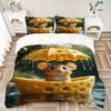 3pcs Anime Mouse Cheese Umbrella Bedding Set - Includes One Quilt Cover and Two Pillowcases (No Core) - Polyester Fabric - Perfect for Bedro
