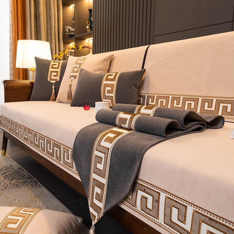 Leichter Luxus Chenille Sofakissen Stickerei Anti-Rutsch Sofabezug Massivholz Sofas Handtuchstoff Wohnzimmer Heimdekoration Überwurf Handtuchmatte