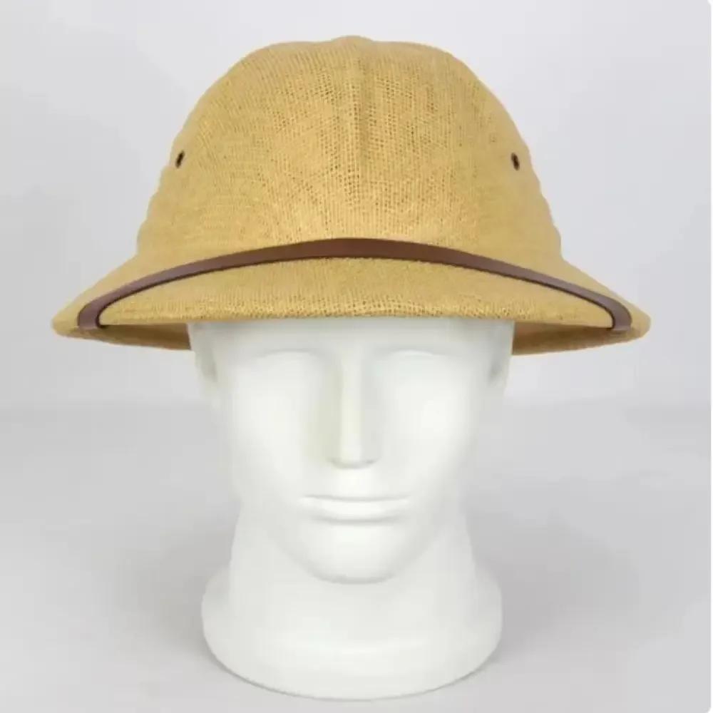 

100% Straw Helmet Pith Sun Hat Summer Men Vietnam War Army Hat Dad Boater Bucket Hats Safari Jungle Miners Cap 56-58cm бежевый
