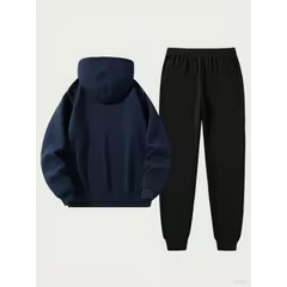 Spring and Autumn Warm Men's Heavy Sports Shirt with Sports Pants, Printed Hoodie and Pants Casual Street Fashion Pattern Drawstring Pants Hoodie Set