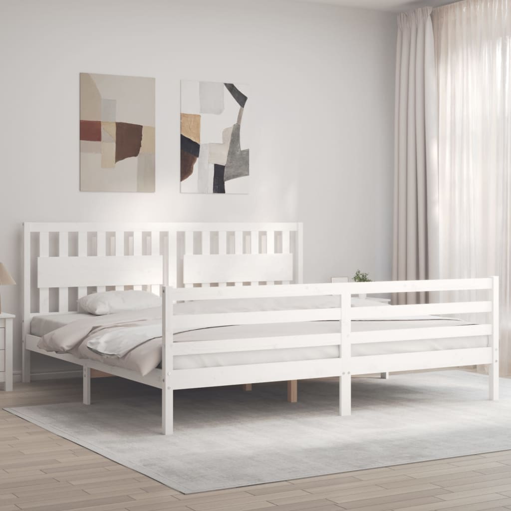 Vidaxl Rama Łóżka Z Wezgłowiem, Biała, 200X200 Cm, Lite Drewno