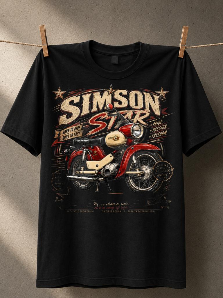 Simson Star With Classic Red Motorcycle Pride Passion Freedom Text Vintage S And Distressed Old Unisex All TShirt