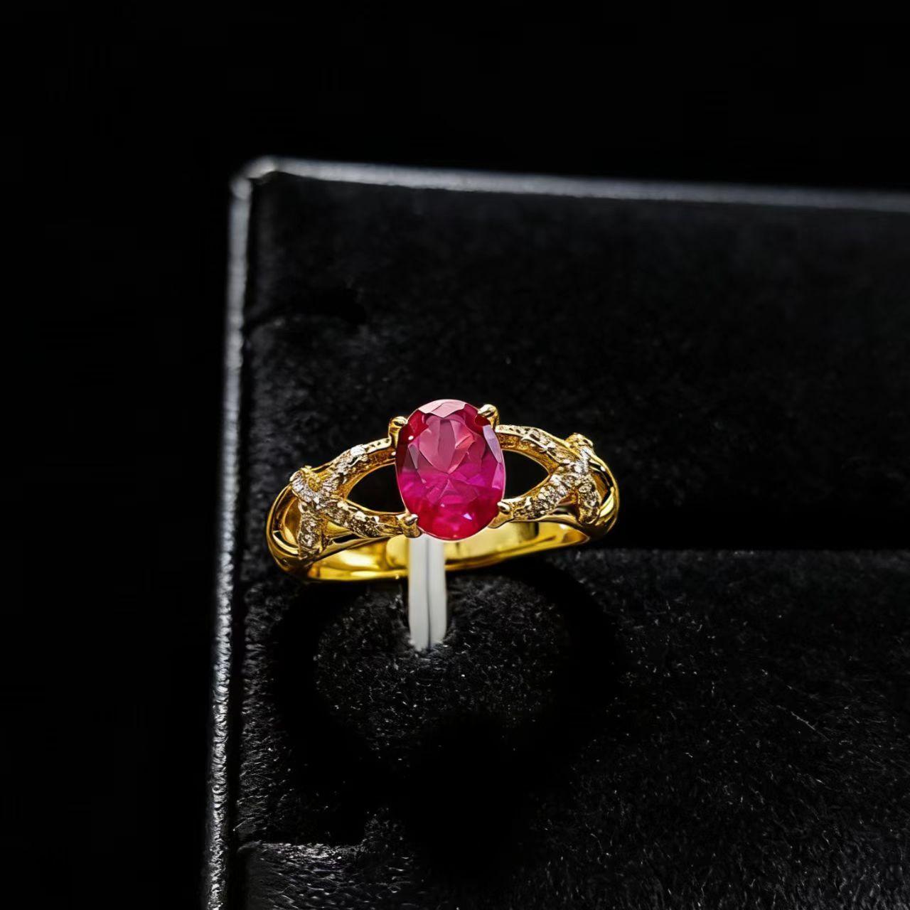 Niche Design Gold Plated Inlaid Cultivated Emerald Ruby Ring French Simple Versatile Sapphire Ring opening adjustable