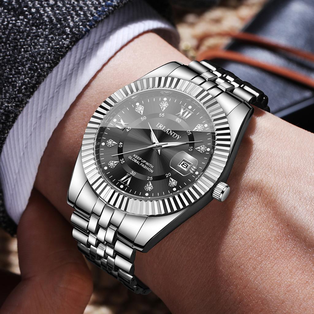 Luxury Roma Dial Men Calendar Quartz Watch Stainless Steel Strap Men's Business Watches Relogio Masculino (Without Box)