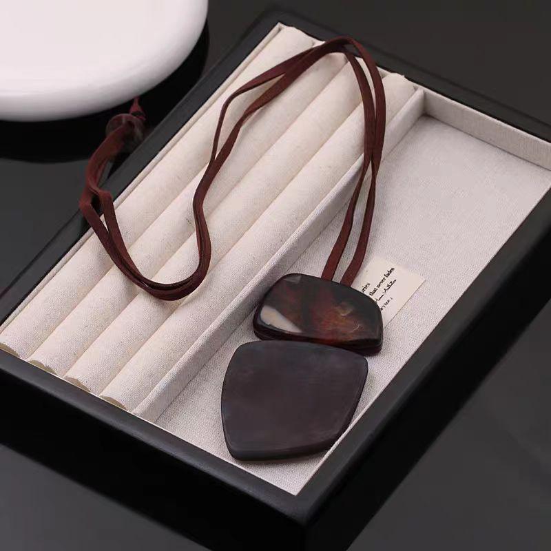 Stylish Geometric Resin & Leather Sweater Chain Necklace