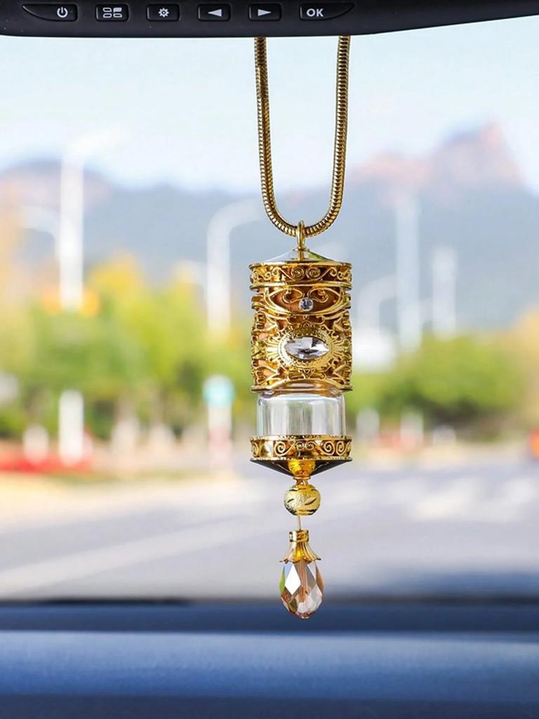 1er-Pack Legierung Auto Lufterfrischer Halter – Goldene Hängende Parfümflasche für Rückspiegel, Luxuriöses Innenraumzubehör