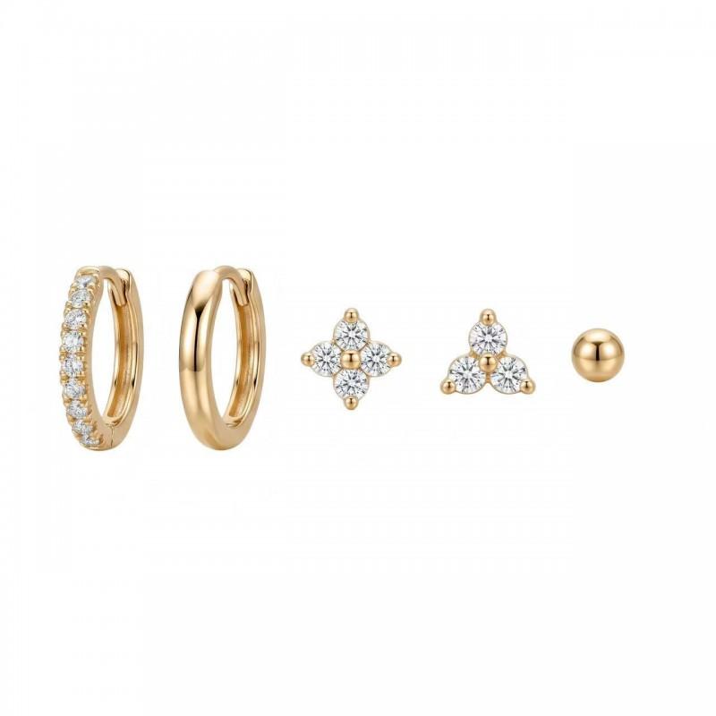 Minimalist Gold Plated Clover Stud Earrings Set With Zircon Accents Women Multi-Hole Ear Piercing Jewelry