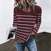 Spring and Autumn Round Neck 3D Stripe Printed Top Fashionable Casual Minimalist Long Sleeved Women's T-shirts