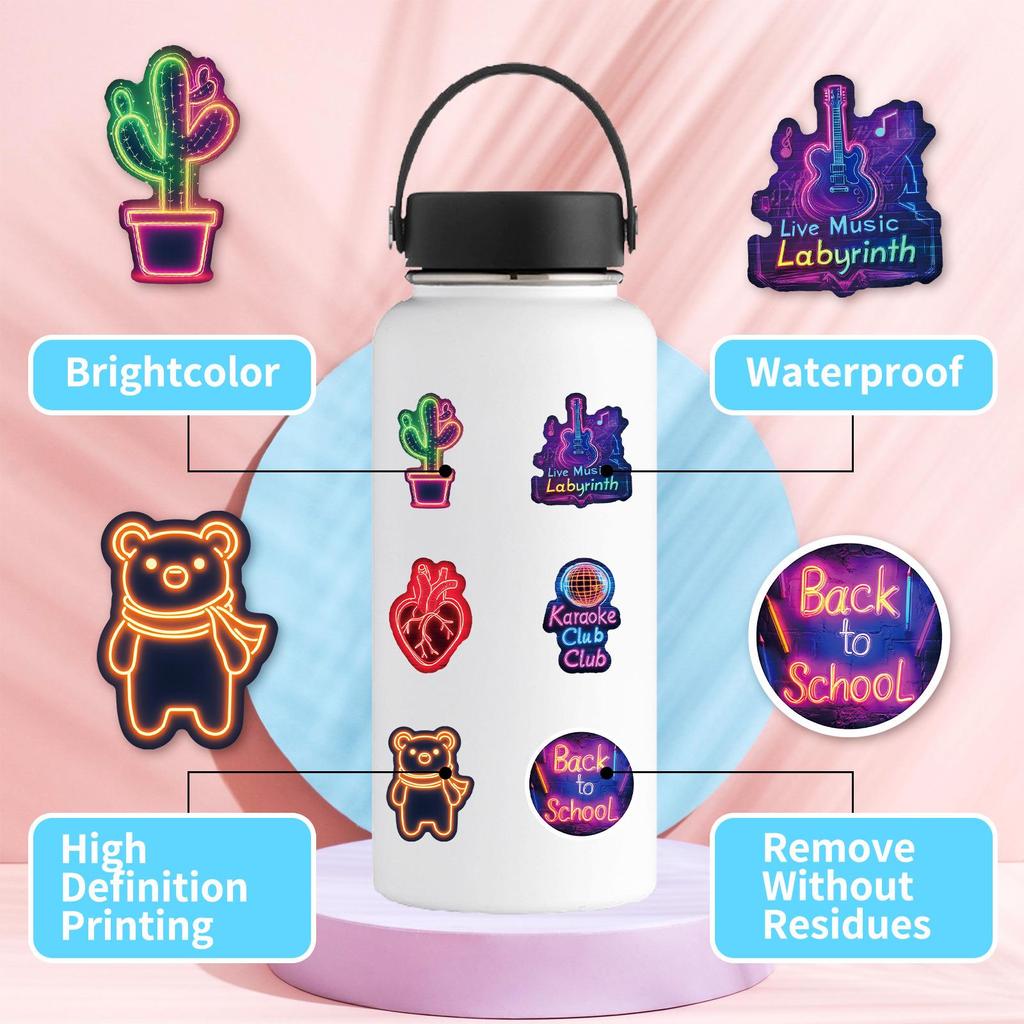 50 Autocolante Creative Neon Graffiti pentru Pahare de Apă, Chitări și Laptopuri