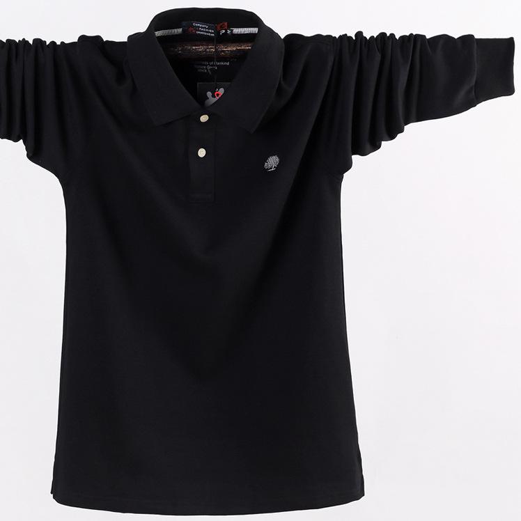 24 Jesień/Zima Plus Size Jednokolorowa Koszulka z Długim Rękawem i Kołnierzykiem Wykładanym dla Mężczyzn