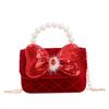 Red Cute Delightful Bowknot Childrens Handbag With Trendy Chain And Handle Pearl