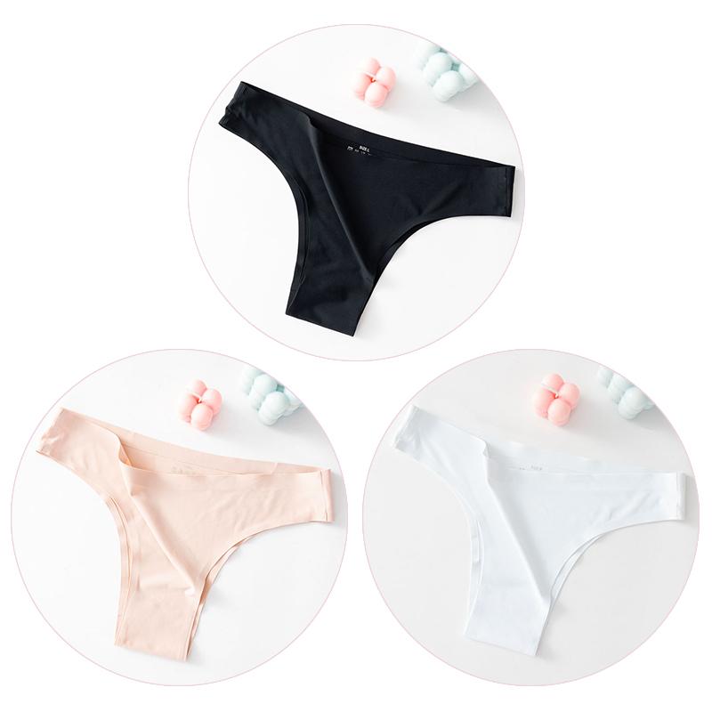 3PCS/SET Sexy Seamless Ice Silk Breathable Panties Low Waist Thong Women's Bikini Briefs Lingere Underwear