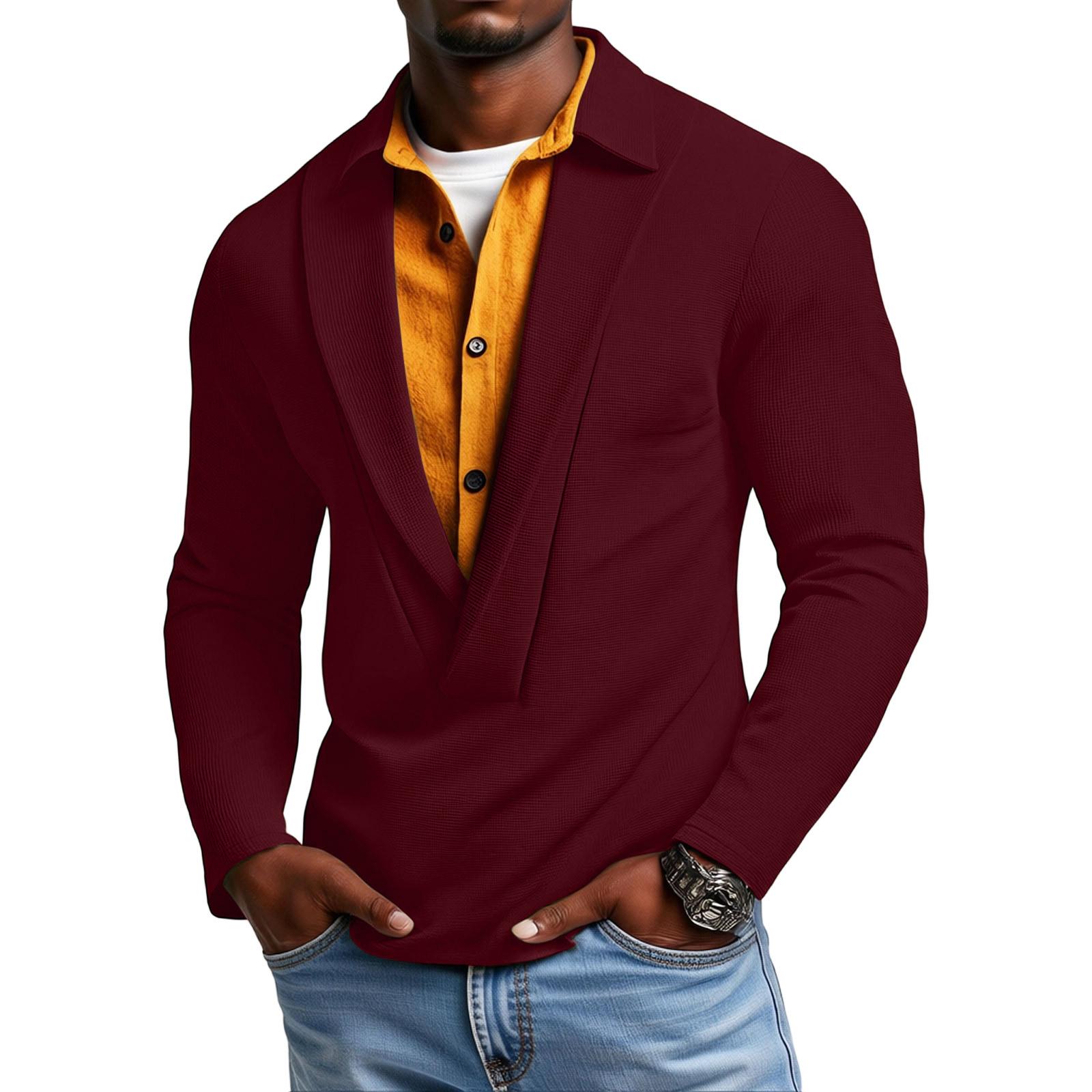 

Men s Leisure Fashion Flip Collar Button Long Sleeves Upper Garment XL винный