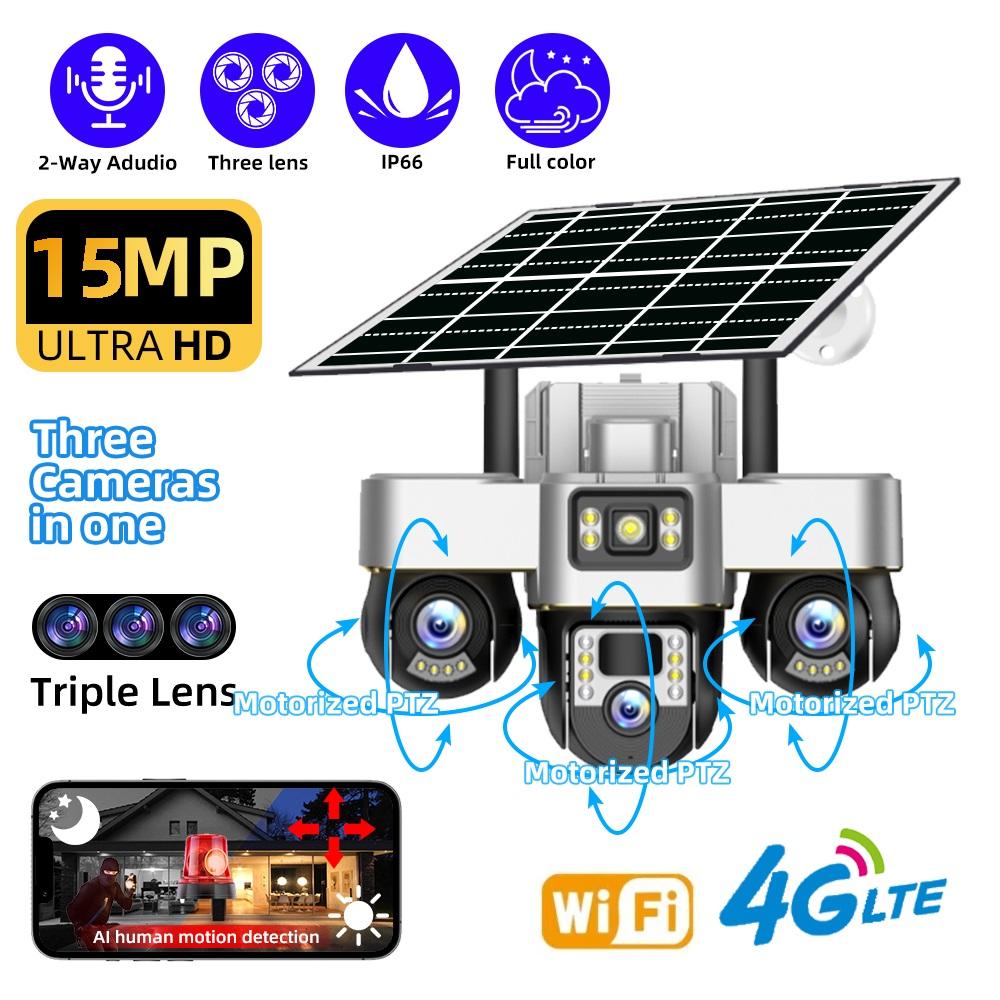 Three-lens Surveillance Camera Outdoor HD Night Vision Full Color Solar Camera