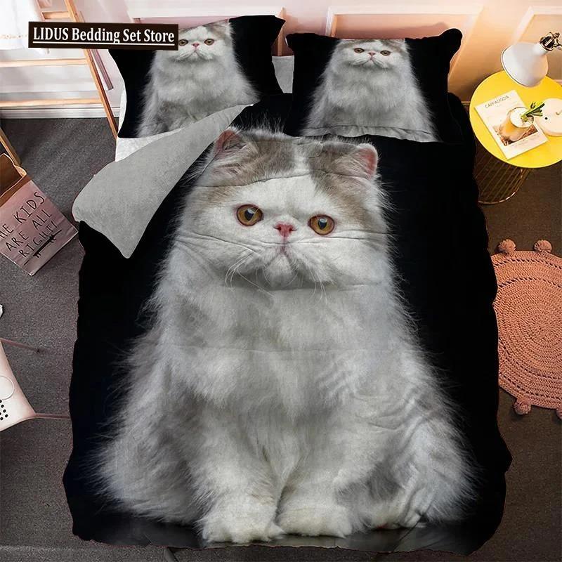Härligt Sällskapsdjur Katt Sängklädesset Djurtryckta Överdrag Enkelt Dubbelt King Queen Storlek Påslakan Kitty Mönster Polyester Quiltöverdrag