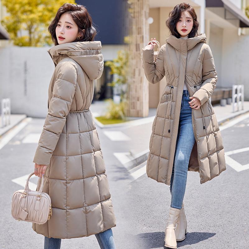 Hooded windproof lightweight thickened padded fluffy warm warm cold loose long section of high quality fabric casual sports jacket cotton jacket coat