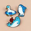 Creative Cartoon Duck Brooch with Shark Swim Ring and Slippers – Unique Animal Style Urban Accessory