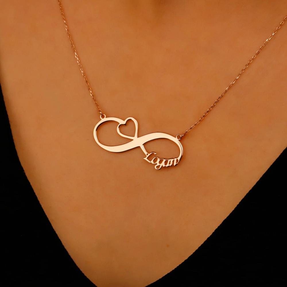 Fashion Customized Name Stainless Steel 18K Gold Plated/Rose Gold Plated Link Pendant Necklace Personalized Infinity Symbol Gift