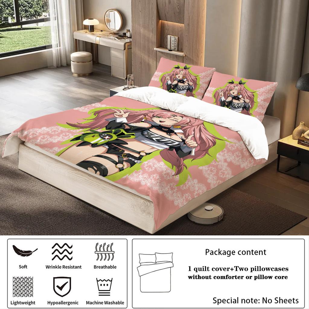 3-piece Down Duvet Cover with Anime Beautiful Girl Pattern Print (1 Duvet Cover+2 Pillowcases, No Core) Comfortable Bedding Set