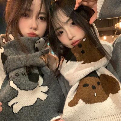 Cute Puppy Woolen Knitted Scarf for Women In Winter Korean Atmosphere Student Couple Versatile Warm Neck Scarf