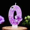 Purple Flower Number Candles 0-9, Glitter Plumeria Birthday Cake Topper, Floral Themed Number Candle for Girls Birthday Party, W