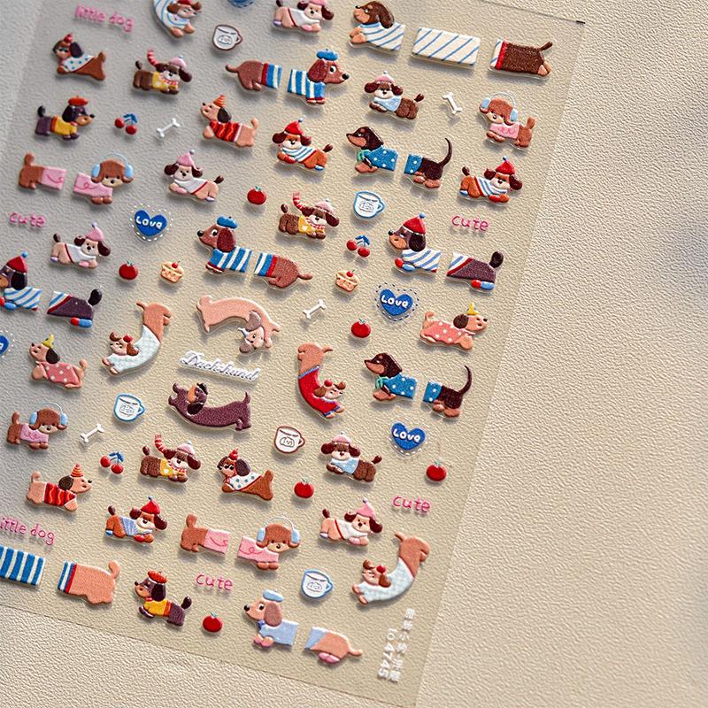 

Прекрасные самоклеящиеся наклейки для ногтей с изображением таксы, мультяшные наклейки для маникюра, креативные DIY украшения, наклейки для ногтей, подарки