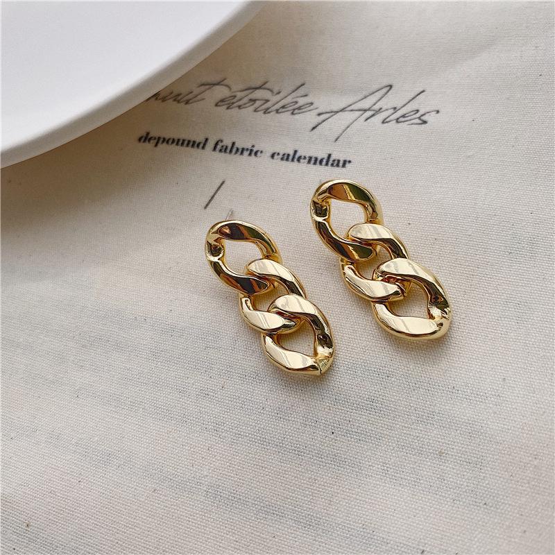 Vintage Korean Geometric Tassel Chain Stud Earrings