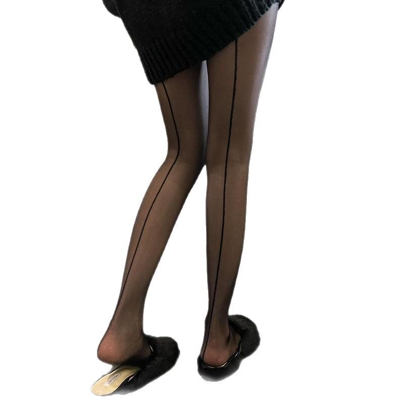 Sheer Retro Black Silk Sensory Socks, Two-Way Vertical Stockings, Slimming European Style Pantyhose