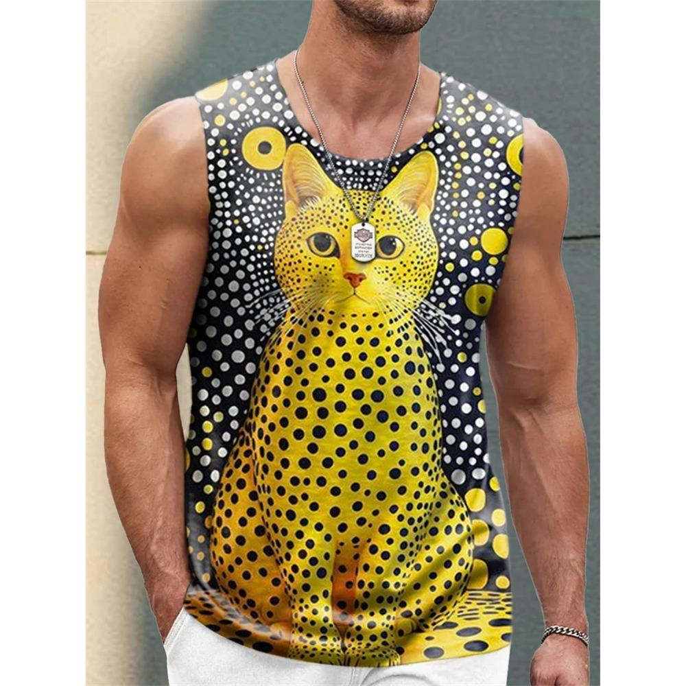 Modne topy bez rękawów w panterkę dla mężczyzn, letnie, modne, bez rękawów, z nadrukiem 3D, streetwear, kamizelki, fajne, oversize, oddychające koszulki topy