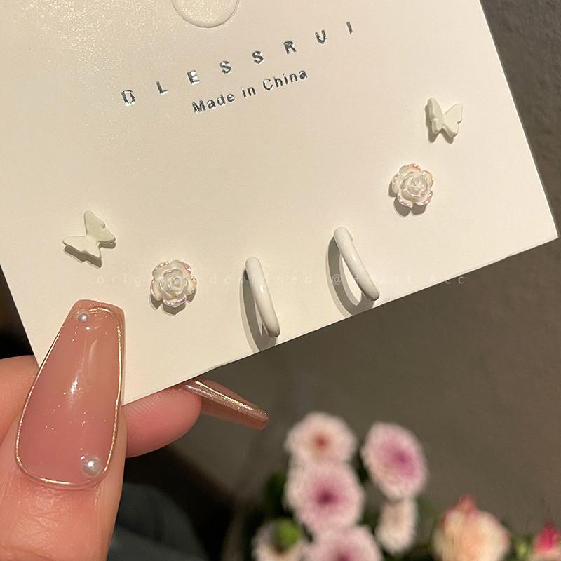 Piercing náušnice IF ME s motýlem pro ženy, růžové srdce, květina, kruhové náušnice C šperky