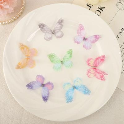 50Pcs 3D Organza Fabric Butterfly Appliques Simulation Mesh Butterfly Patch  Bridal Hair Accessories
