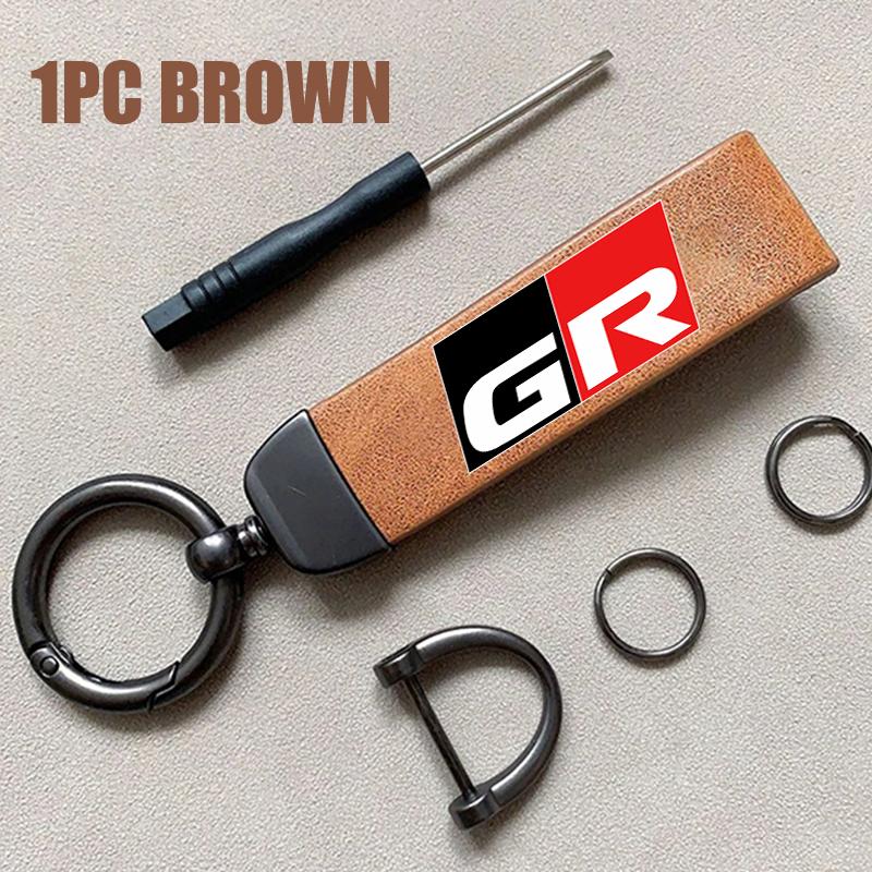 

3D Metal Leather Car Keychain Key Ring Auto Emblem Accessories For Toyota Crown Corolla YARIS L Auris C-HR Hilux Vios Rav4 Prius