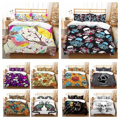 Ensemble de housse de couette Imprimé Crâne Linge de lit pour la maison Couvre-lit de haute qualité Ensemble de literie Couverture pour adolescents Enfants Taille Simple Microfibre Ensemble de literie pour la maison