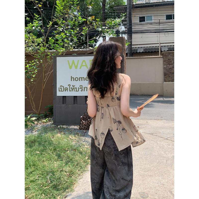 New Chinese Style Design Holiday Style Strap Camisole for Women's Summer New V-neck Niche Chic Top