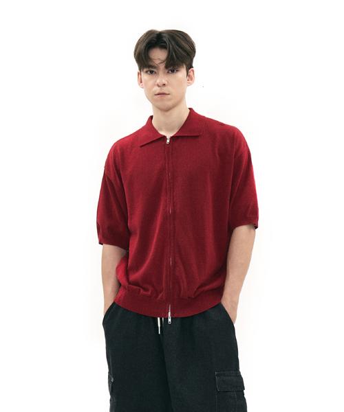 Graph Platform Two-Way Short Sleeve Zip-Up Knit Wine