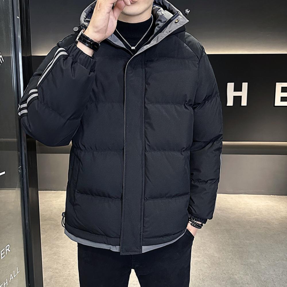 Youth cotton-padded men's winter new thickened two-bar cotton-padded jacket loose large size fattened hooded jacket men's cotton-padded clothes