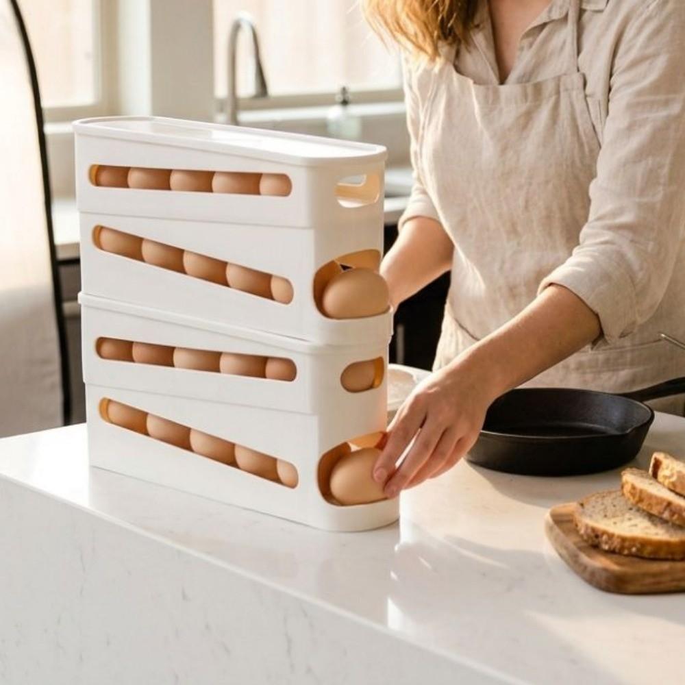 Large Capacity Double Layer Egg Storage Box Plastic Rolling Egg Holder Egg Storage