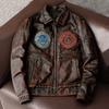 New Pilot Leather Jacket Men Genuine Top Grain Cowhide Vintage Distressed Red Brown Flight Jacket