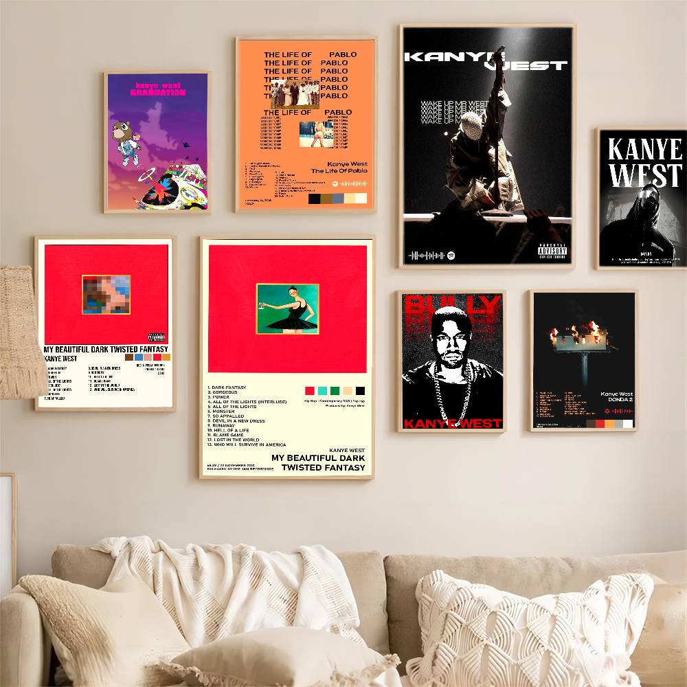 Ράπερ Kanye West Ασπρότυπο Αφίσα Αδιάβροχο Χαρτί Αυτοκόλλητο Καφετέρια Μπαρ Αισθητική Τέχνη Τοιχογραφία