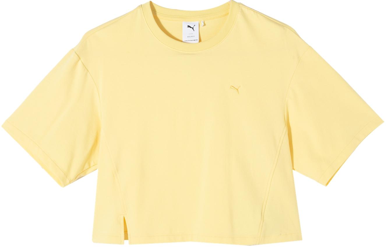PUMA OWN THE SPOTLIGHT T Shirts Women s Yellow Crew Neck Moderate Straight Fit 628226-95 M