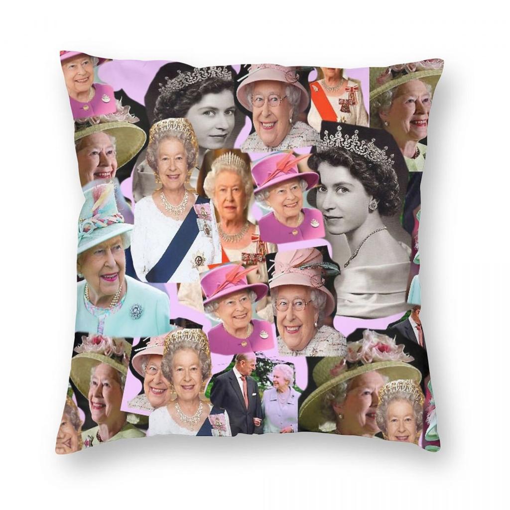 HRH Queen Elizabeth II Square Pillowcase Polyester Linen Velvet Creative Zip Decorative Pillow Case Sofa Cushion Cover