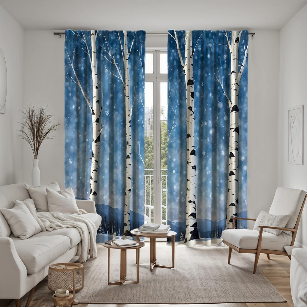 2ks sada HD velký přírodní topol dekorativní závěs Modrá vázanka digitálně potištěný závěs Styl bytové dekorace Dekorace obývací