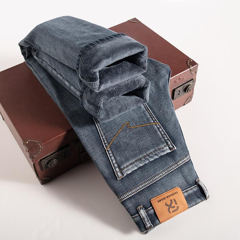 High-end winter velvet jeans loose straight elastic thickened warm cotton velvet long pants tide