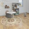 Gilt Classical Round Carpet, Centered Medallion with Symmetric Florals on Ivory Rug Embossed Floor Mat for Grand Parlor Decor
