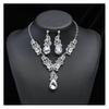 Women Necklace Earrings Rhinestone Luxury Hollow Symmetric Retro Set Out Anti-allergy Hanging Earrings Bridal Wedding
