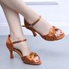 Women's Latin Satin Professional Salsa Bachata Ballroom Standard Dance Shoes Performance Shoes 7.5 Cm Heel